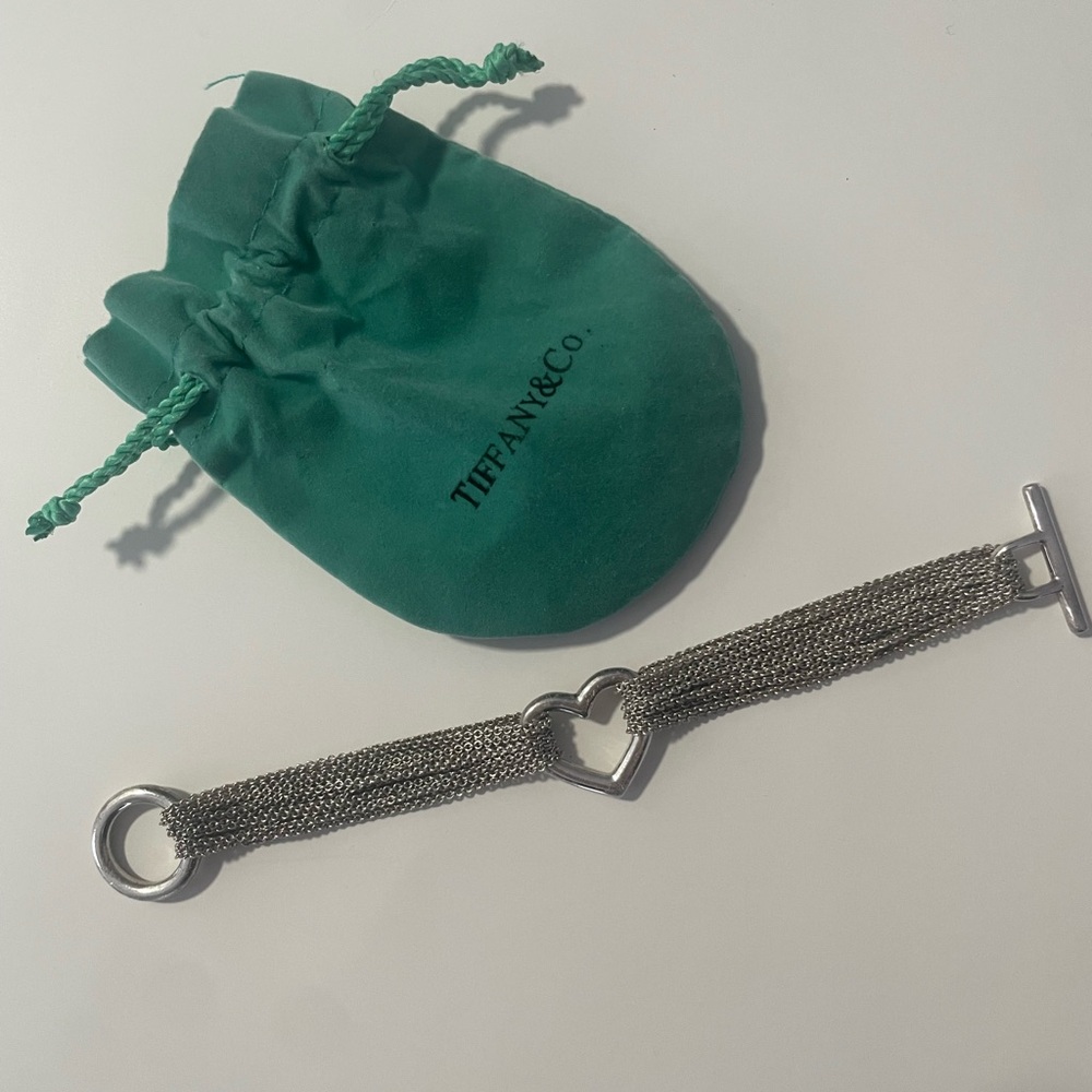 Tiffany & Co. Silver Heart Multi Strand Toggle Bracelet 7”